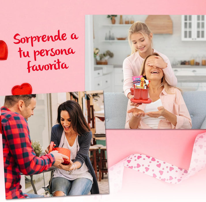 Vista del set completo: taza, plato y surtido dulce en una presentación armoniosa.