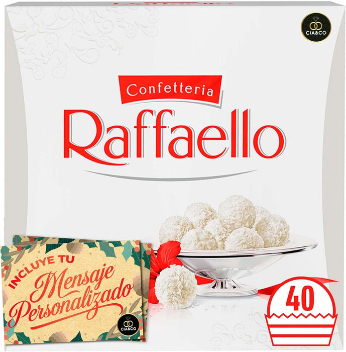 Vista frontal de la caja Raffaello 40 unidades.