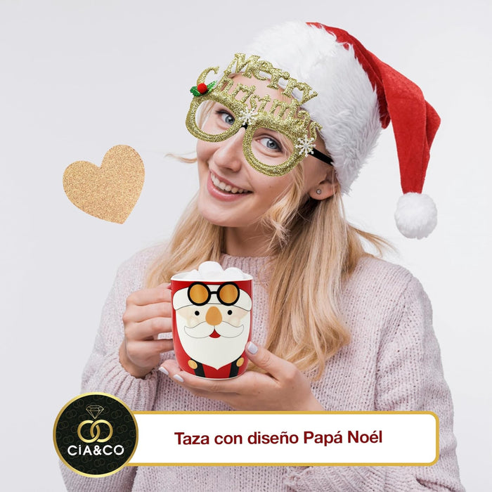 Caja regalo Cia&Co con diseño navideño de Papá Noel y tarjeta personalizable.