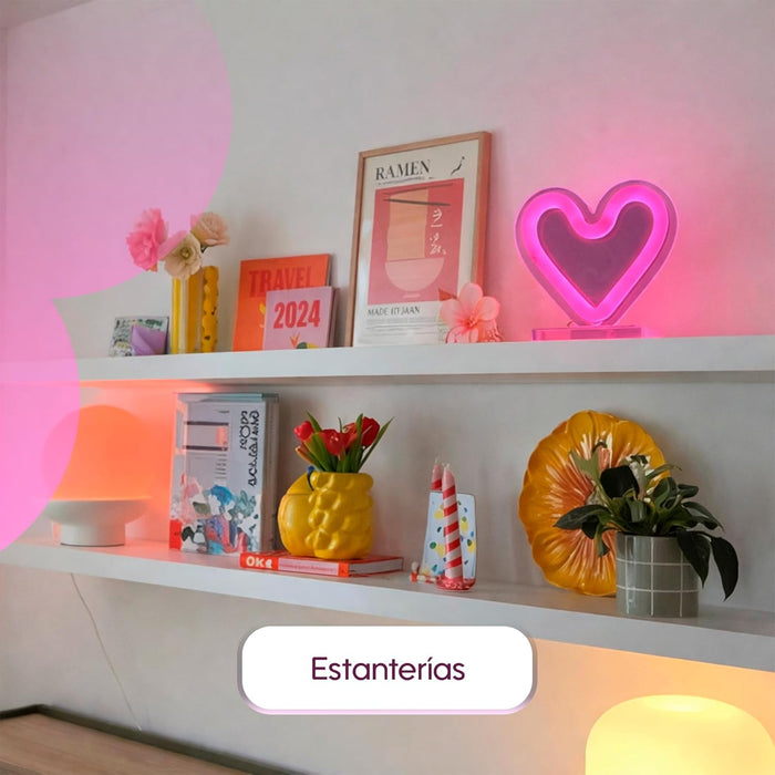 Iluminación ambiental LED rosa para dormitorios o espacios especiales.