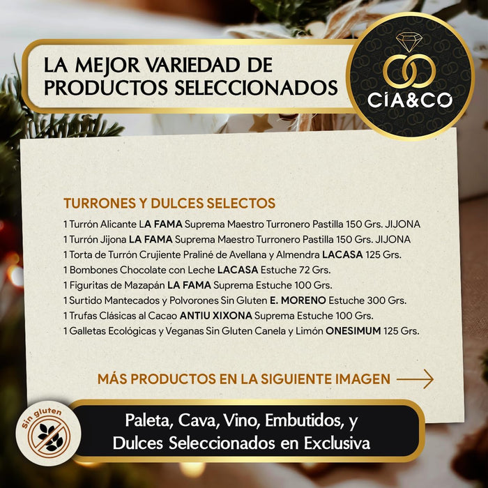 Cesta de Navidad Gourmet Sin Gluten 2025 (Lote 224) · Con Jamón, Brut, Vinos Faustino, Turrones, Ibéricos y Queso · Incluye Tarjeta Personalizable · Regalo Corporativo, Familiar o Personal.