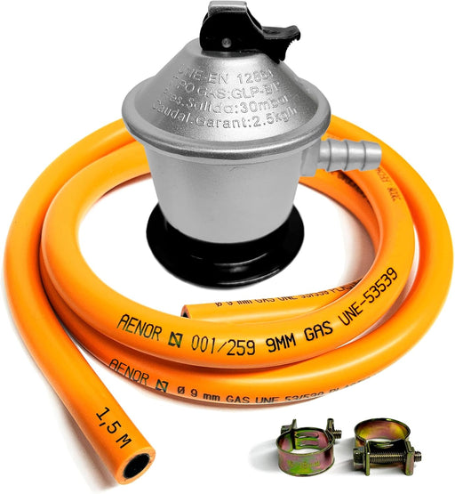 Kit regulador de gas con manguera de 1,5 metros listo para instalar