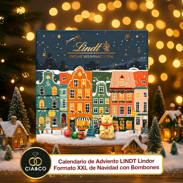Vista general del calendario desplegable Lindt Ciudad Navideña.