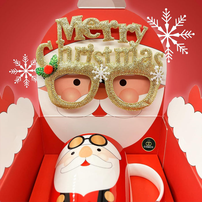 Gafas doradas Merry Christmas incluidas en el set Cia&Co para fotos y fiestas.