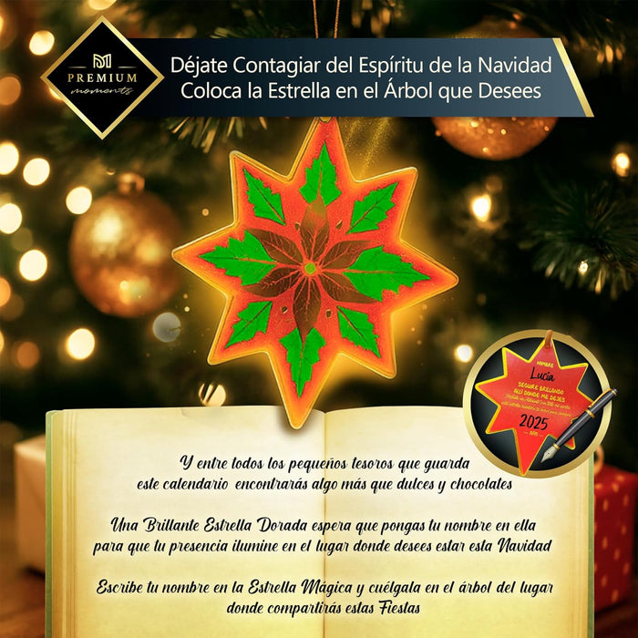 Detalle gourmet del calendario Premium Moments 2025 con chocolates variados.