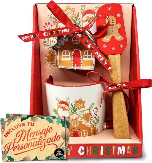 Set navideño Cia&Co casita con taza 380 ml, espátula, molde y caja regalo.