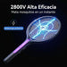 Raqueta eléctrica matamosquitos con cabezal giratorio y luz UV integrada