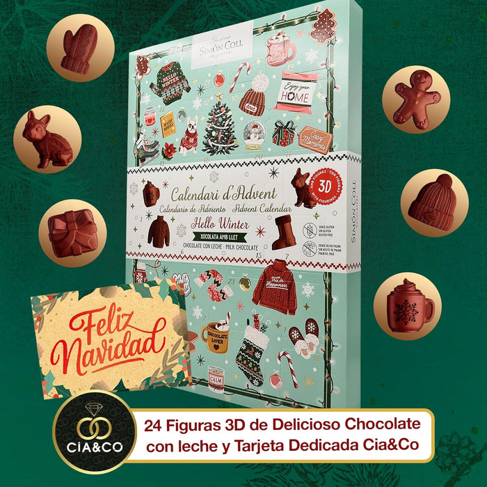 Calendario Simón Coll Hello Winter con figuras 3D de chocolate.