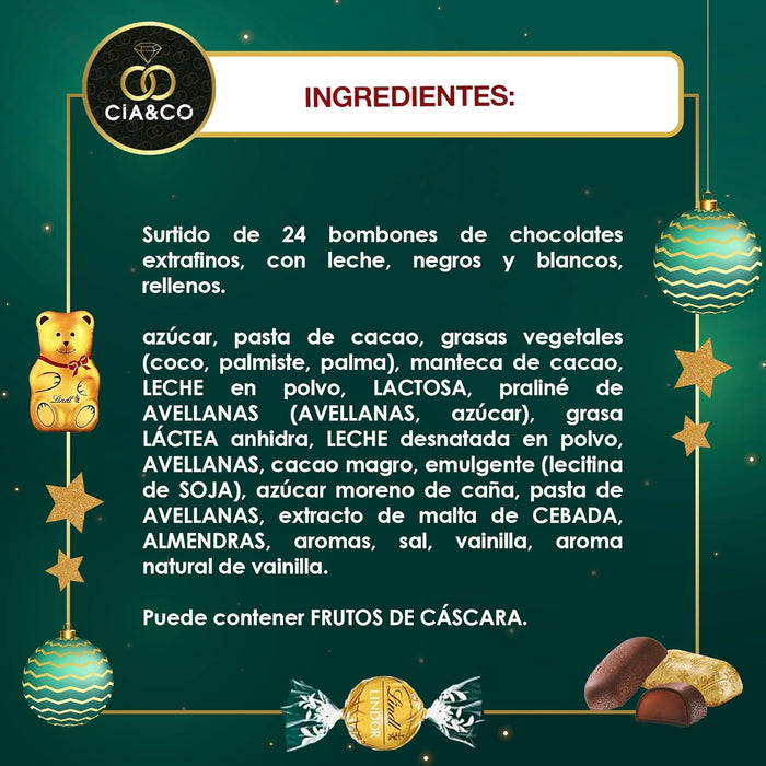 Caja de calendario Lindt Verde 2025 con tarjeta personalizable Cia&Co