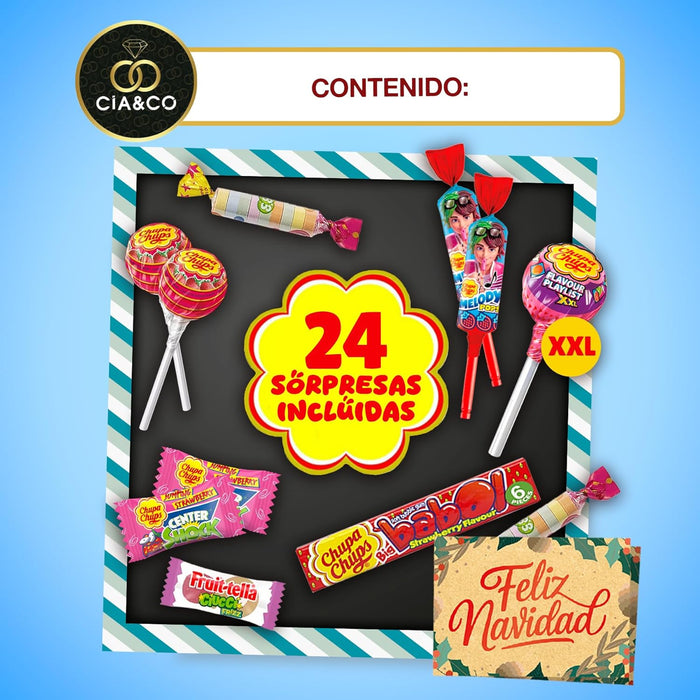 Calendario de Adviento Chupa Chups con caramelos y gominolas coloridas de sabores clásicos.