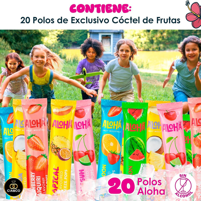 Pack ahorro de 20 polos ALOHA para congelar con sabores Watermelon Sandía y Piña Colada.