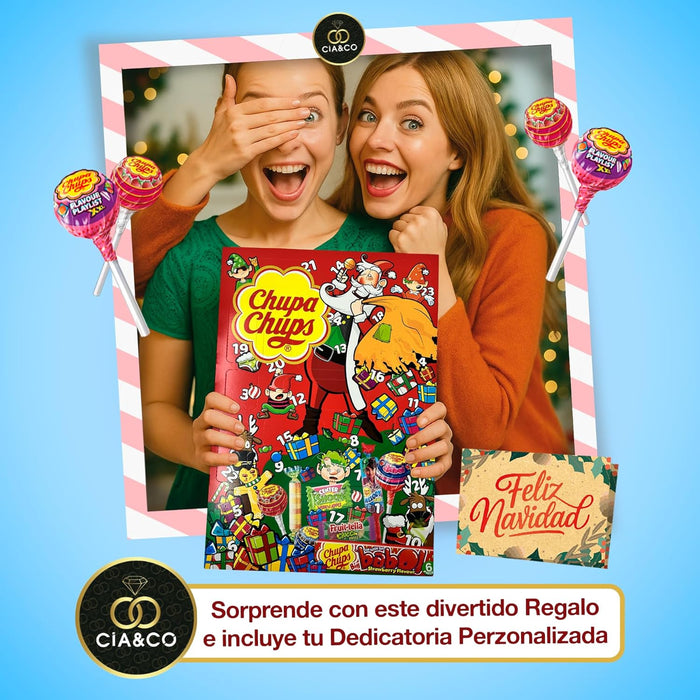Calendario de Adviento Chupa Chups con 24 sorpresas dulces y diseño navideño infantil.