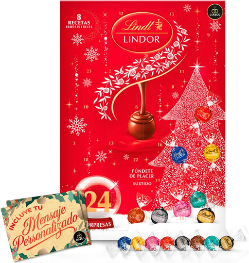 Calendario de Adviento Lindt LINDOR 2025 con diseño rojo clásico.