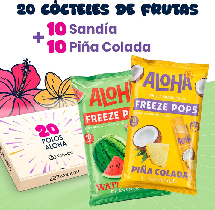 Polos de hielo ALOHA con sabores tropicales inspirados en sandía y piña colada.