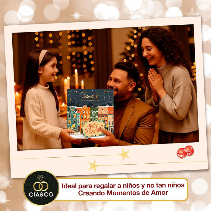 Interior del calendario Lindt con figuras y bombones Lindor.