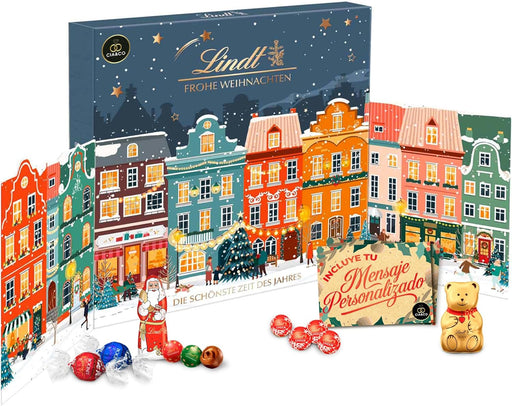 Calendario de Adviento Lindt Ciudad Navideña XXL 2025 – vista frontal.