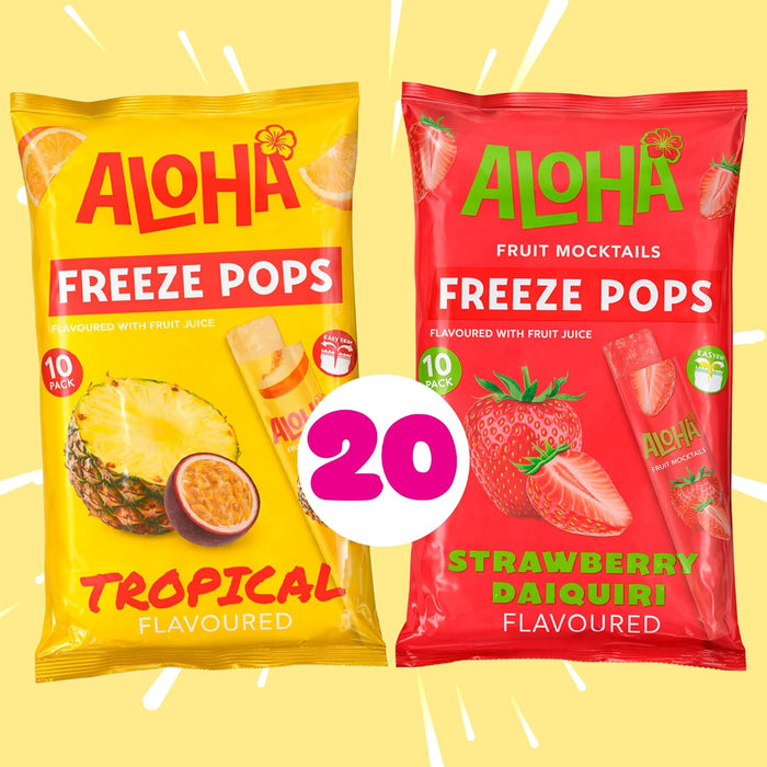 Polos de hielo ALOHA con sabores tropicales inspirados en frutas refrescantes.