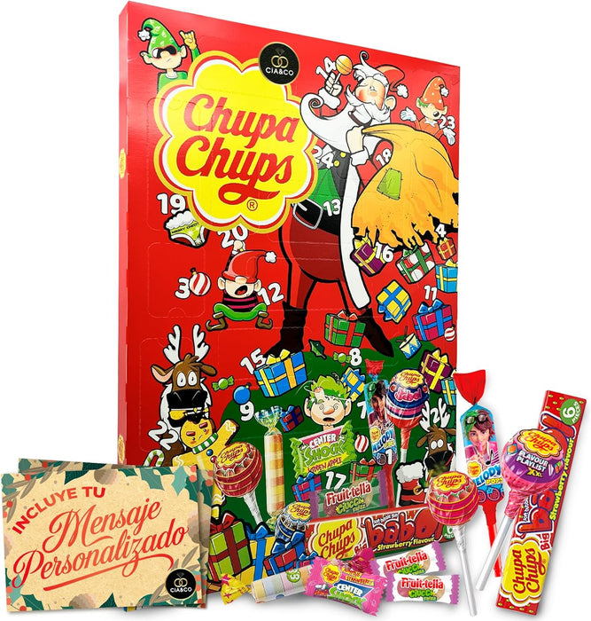 Calendario de Adviento Chupa Chups 2025 con 24 dulces variados y tarjeta personalizada Cia&Co.