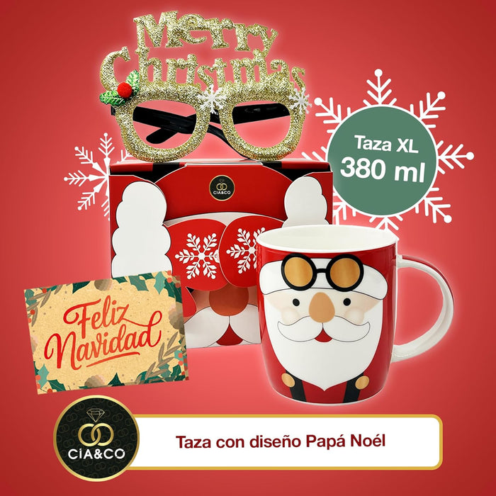 Taza de cerámica Cia&Co con diseño de Papá Noel, ideal para café o chocolate caliente.
