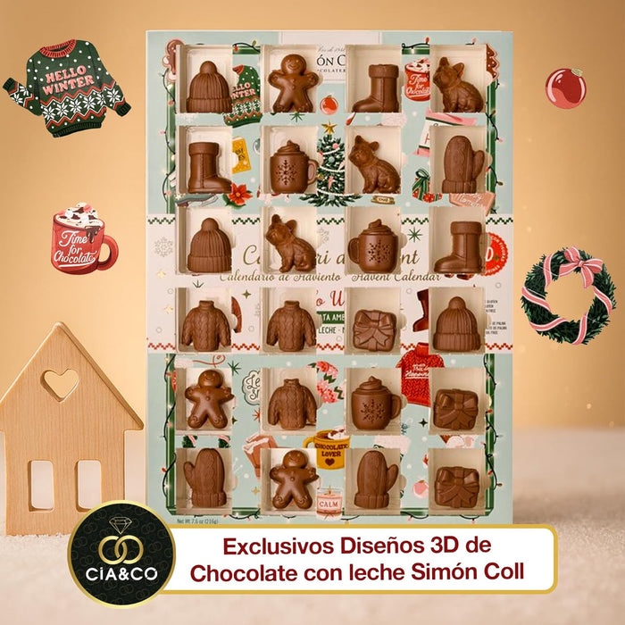 Vista del interior con figuras de chocolate con leche.