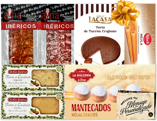 Cesta de Navidad Gourmet Sin Alcohol Cía&Co 2025 con ibéricos, dulces y tarjeta personalizada.