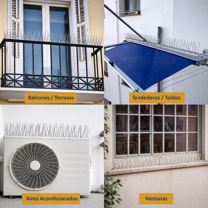 Púas de acero inoxidable en configuración cruzada para máxima cobertura