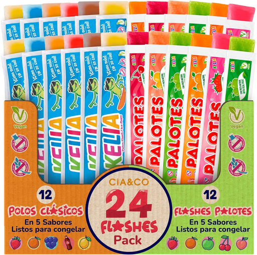 24 polos para congelar Cia&Co con 12 Flashes Classic y 12 Flashes Palotes de sabores variados.