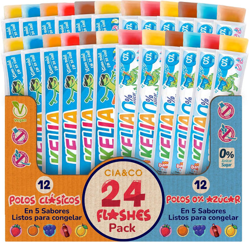24 polos para congelar Cia&Co con 12 Flashes Classic de sabores variados y 12 Flashes 0% Azúcar.