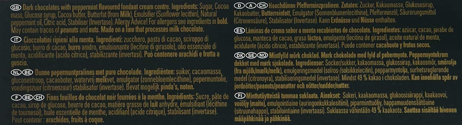 After Eight de Nestlé, la clásica caja de 300g con finas láminas de exquisito chocolate negro que envuelven un cremoso y refrescante relleno de menta, con cacao sostenible. After Eight - extra