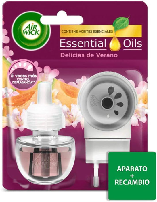 Air Wick Ambientador Eléctrico, Kit Completo con Aparato y Recambio fragancia Delicias de Verano. Sumérgete en un aroma a flores blancas, melón y vainilla que te encantará. Air Wick - extra