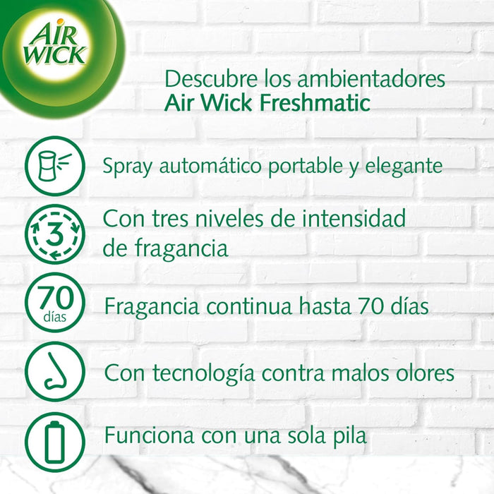 Air Wick Freshmatic Duplo Recambio, Pack de 2 Ambientadores Automáticos con Aroma a Flores Blancas. Disfruta de una fragancia duradera que elimina olores y perfuma tu hogar. Air Wick - ingredientes