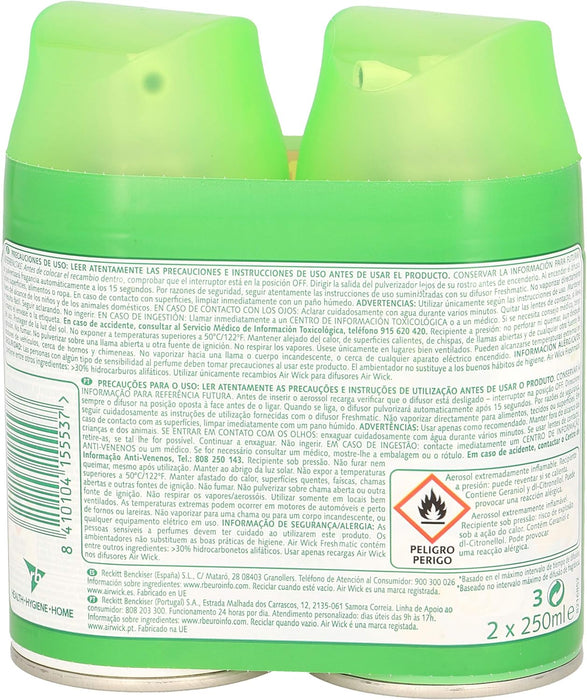 Air Wick Freshmatic Duplo Recambio, Pack de 2 Ambientadores Automáticos con Aroma a Flores Blancas. Disfruta de una fragancia duradera que elimina olores y perfuma tu hogar. Air Wick - lateral