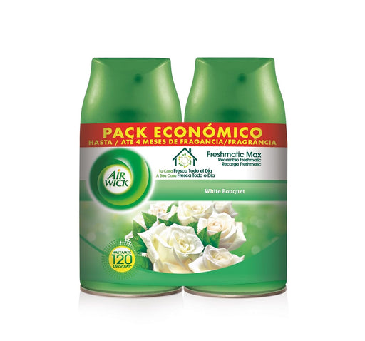 Air Wick Freshmatic Duplo Recambio, Pack de 2 Ambientadores Automáticos con Aroma a Flores Blancas. Disfruta de una fragancia duradera que elimina olores y perfuma tu hogar. Air Wick - pack
