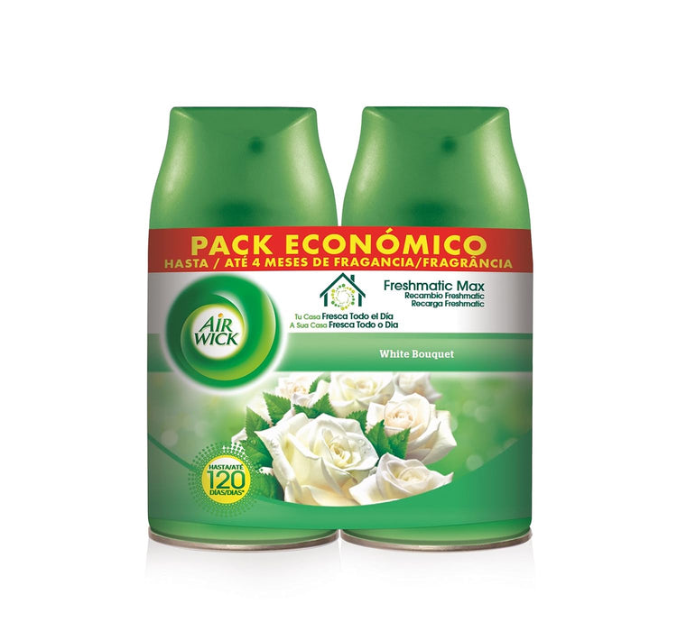 Air Wick Freshmatic Duplo Recambio, Pack de 2 Ambientadores Automáticos con Aroma a Flores Blancas. Disfruta de una fragancia duradera que elimina olores y perfuma tu hogar. Air Wick - pack