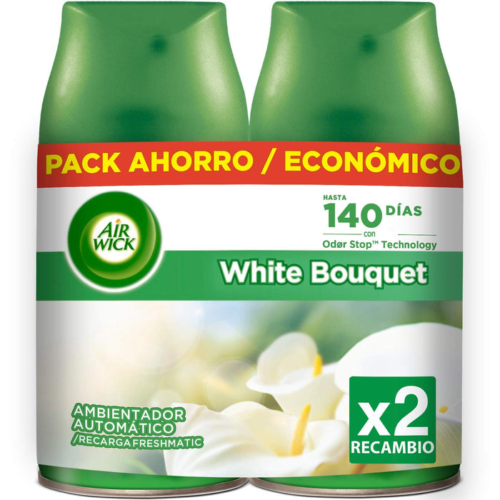 Air Wick Freshmatic Duplo Recambio, Pack de 2 Ambientadores Automáticos con Aroma a Flores Blancas. Disfruta de una fragancia duradera que elimina olores y perfuma tu hogar. Air Wick - zoom