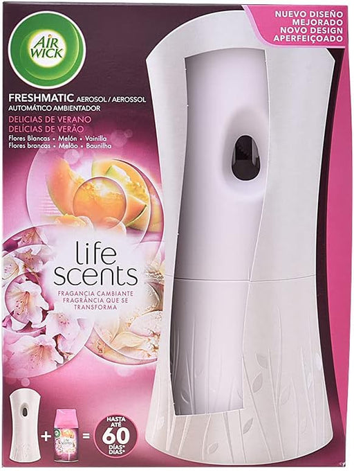 Air Wick Freshmatic Kit Completo de Ambientador Automático, con Aparato y Recambio fragancia Delicias de Verano. Perfuma tu hogar de forma continua y eficaz hasta 2 meses. Air Wick - frontal
