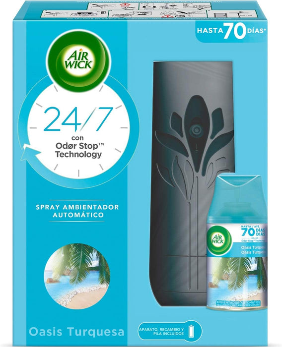 Kit Completo Air Wick Freshmatic con fragancia Oasis Turquesa. Incluye 1 aparato difusor y 1 recambio para una escapada paradisíaca y un frescor de hasta 70 días. Air Wick - extra