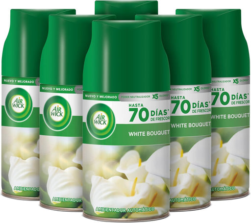 Mega Pack de 6 Recambios Air Wick Freshmatic, Aroma White Bouquet. Ambientador automático para un hogar perfumado por más de un año con la fragancia de flores blancas. Air Wick - frontal