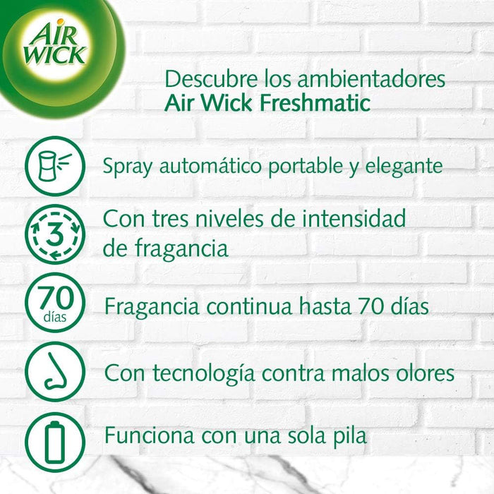 Mega Pack de 6 Recambios Air Wick Freshmatic, Aroma White Bouquet. Ambientador automático para un hogar perfumado por más de un año con la fragancia de flores blancas. Air Wick - lateral