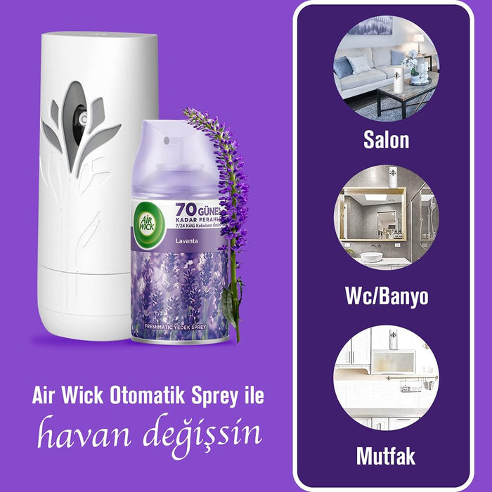 Pack de 2 Recambios para Ambientador Automático Air Wick Freshmatic, Fragancia Relajante de Lavanda y Bergamota, Larga Duración (Total 500 ml). Air Wick - detalle
