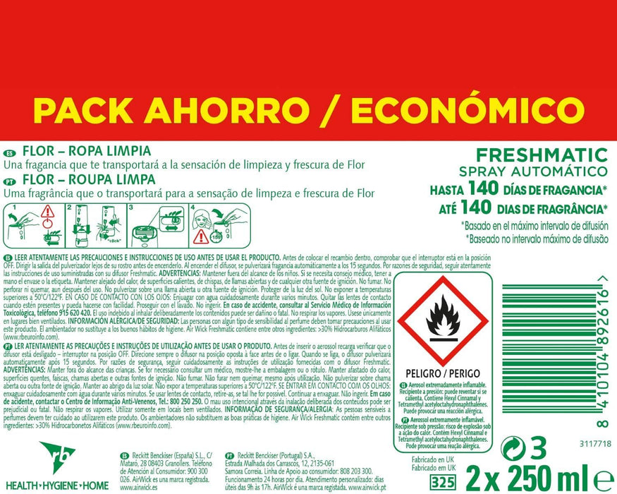 Pack de 3 Recambios Air Wick Freshmatic con Aroma White Bouquet. Asegura hasta 210 días de un ambiente fresco y floral, con la esencia de flores blancas recién cortadas. Air Wick - pack