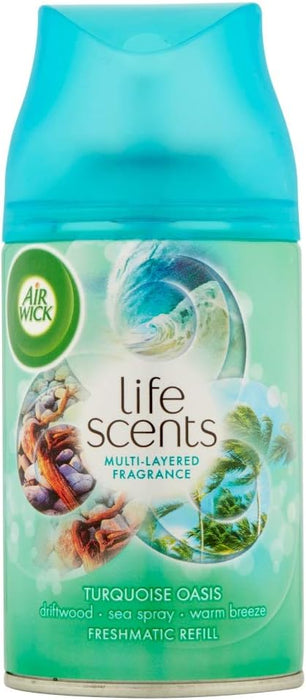 Pack de 3 Recambios Air Wick Freshmatic Max con aroma a Oasis Turquesa. Un total de 750ml para disfrutar de hasta 60 días de fragancia fresca por recambio. Air Wick - pack