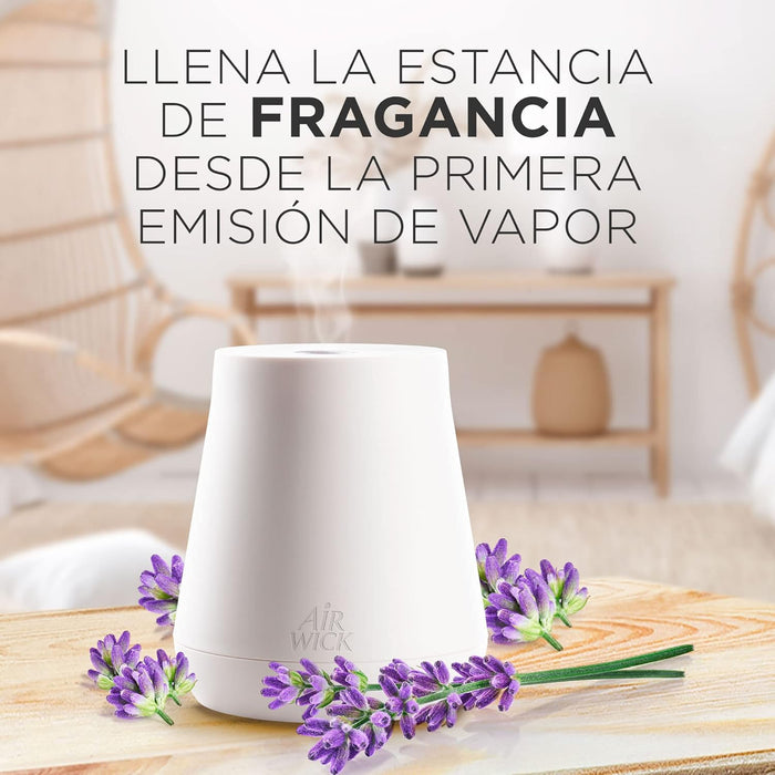 Pack de 3 Recambios para el difusor Air Wick Essential Mist con fragancia de Lavanda y Camomila, una mezcla de aceites esenciales que proporciona hasta 135 días de aroma. Air Wick - lateral