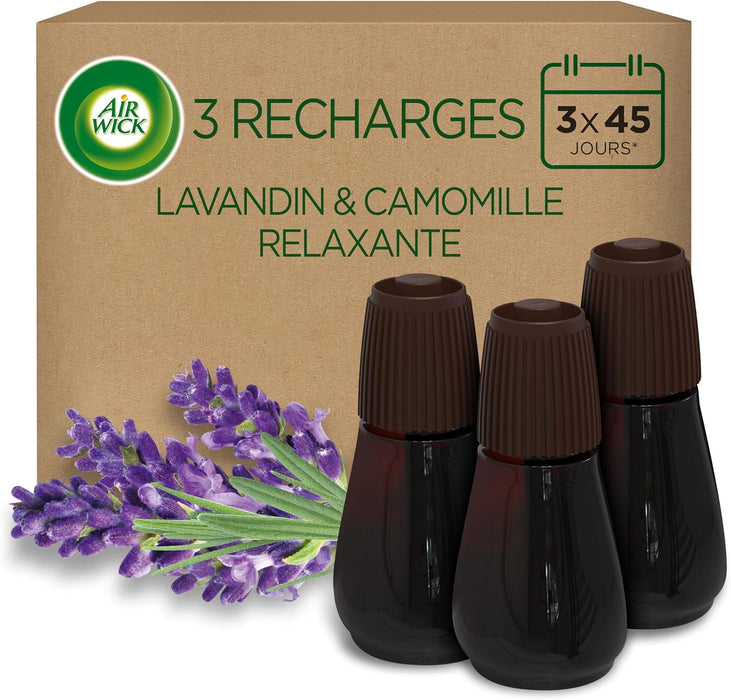 Pack de 3 Recambios para el difusor Air Wick Essential Mist con fragancia de Lavanda y Camomila, una mezcla de aceites esenciales que proporciona hasta 135 días de aroma. Air Wick - zoom
