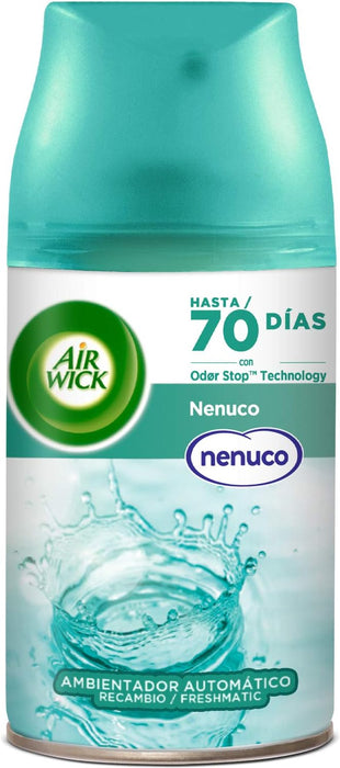 Pack Duplo de Recambios Air Wick Freshmatic con fragancia Nenuco. Contiene 2 recambios de 250ml (total 500ml) para disfrutar de hasta 140 días de frescor. Air Wick - detalle