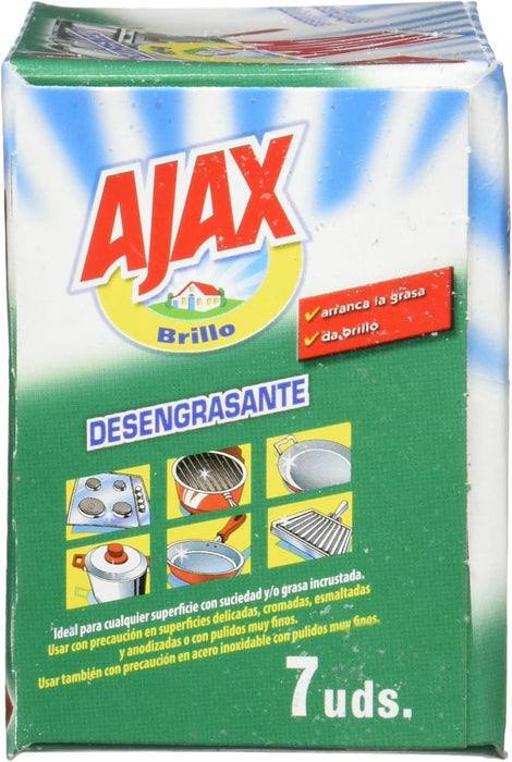 Ajax Estropajos Jabonosos, Mega Pack de 12 paquetes de 7 unidades. La solución definitiva para arrancar la grasa y la suciedad más incrustada en cualquier superficie. Ajax - detalle