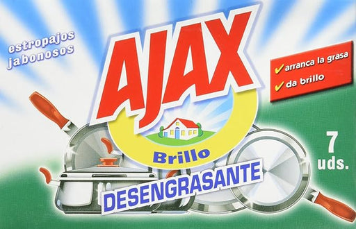 Ajax Estropajos Jabonosos, Mega Pack de 12 paquetes de 7 unidades. La solución definitiva para arrancar la grasa y la suciedad más incrustada en cualquier superficie. Ajax - frontal