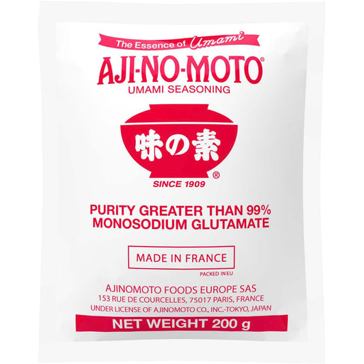 Ajinomoto Glutamato Monosódico (GMS) de alta pureza, 200 gr. El potenciador de sabor umami esencial para hacer tus platos más deliciosos y satisfactorios. Ajinomoto - frontal
