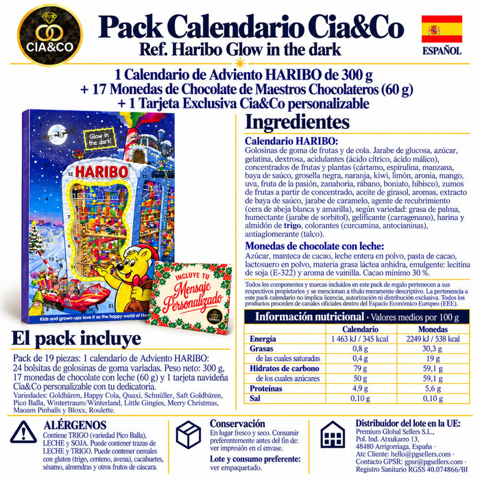 Calendario de Adviento Haribo 2026 Glow in the Dark + Tarjeta Cia&Co