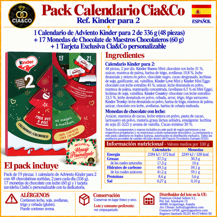 Calendario de Adviento Kinder para Dos 2026 + Tarjeta Personalizada Cia&Co